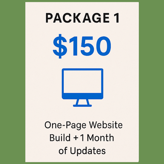 Website Package 1 – One Page + 1 Month Updates
